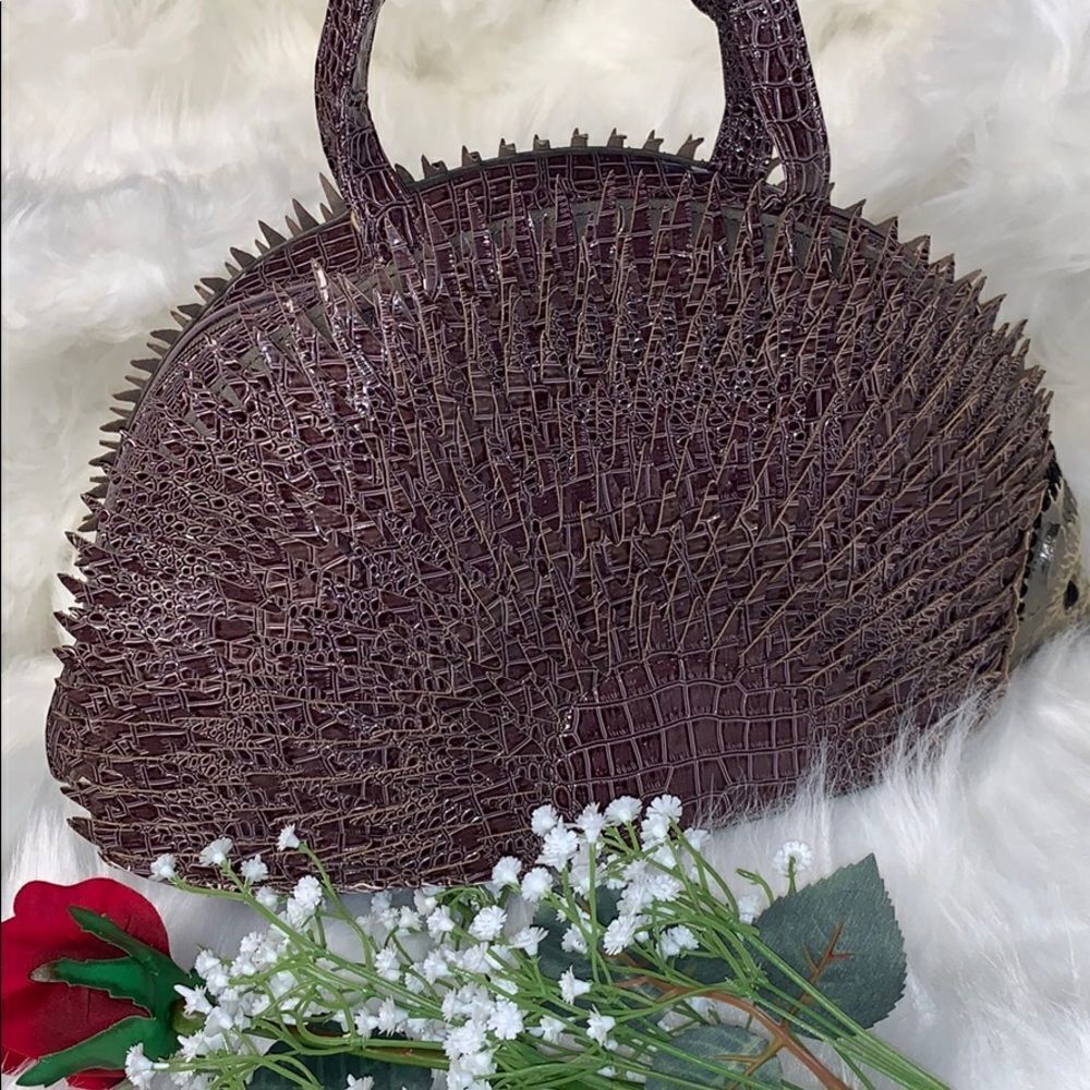 HEDGEHOG NOVELTY BAG PURPLE CROC EMBOSSED SATCHEL UNIQUE STATEMENT HANDBAG - Picture 12 of 15